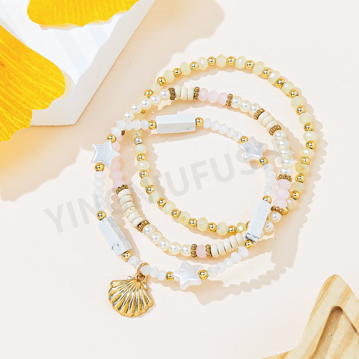 Women's Korean Mixed Crystal Glass Beaded Three-circle Bracelets