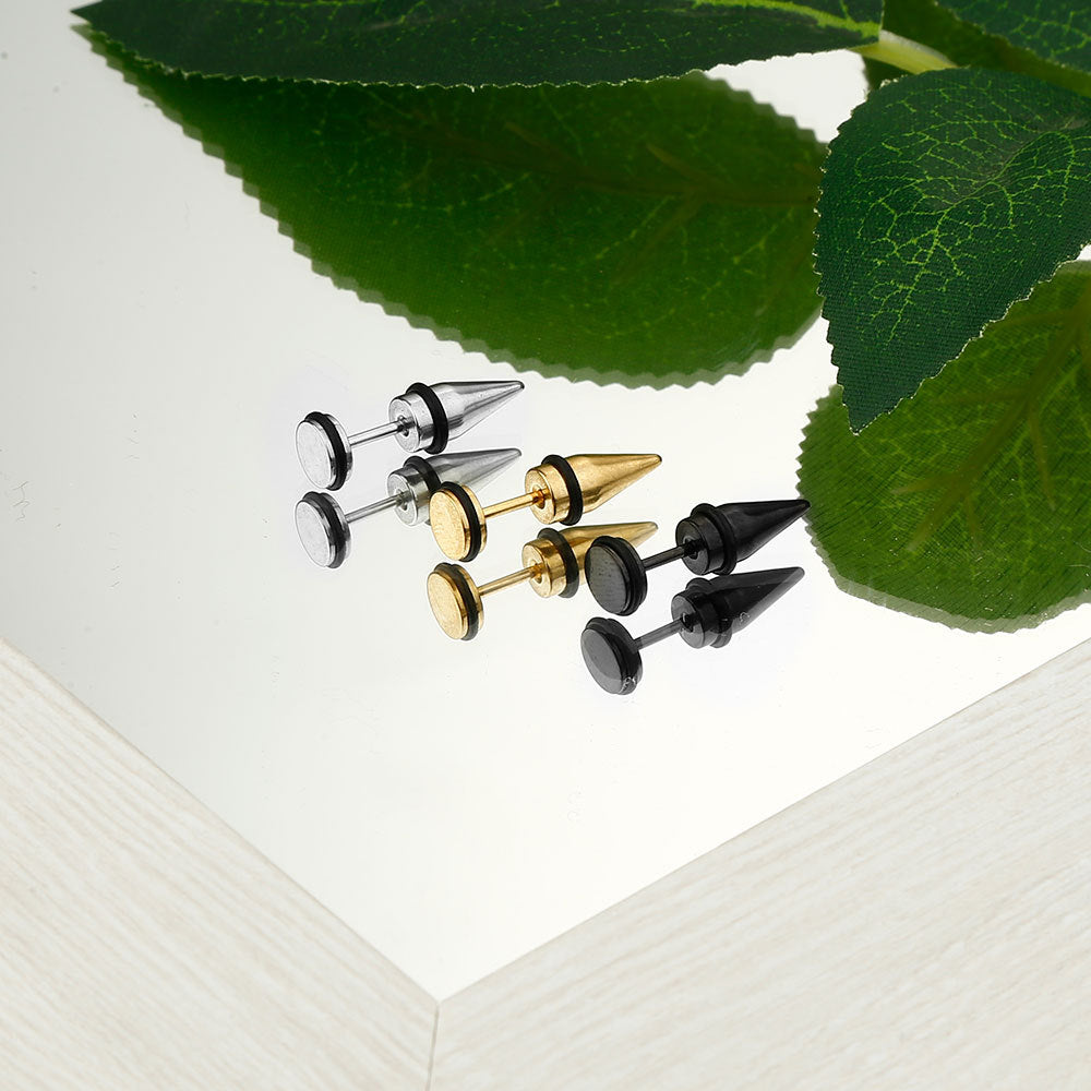 Men's Simple Personalized Pointed Cone Titanium Steel For Punk Earrings