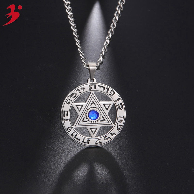 Men's Angel Devil Eye Stainless Steel Blue Diamond Necklaces