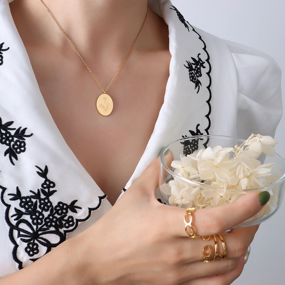Carved Flower Titanium Steel Creative Design Necklaces