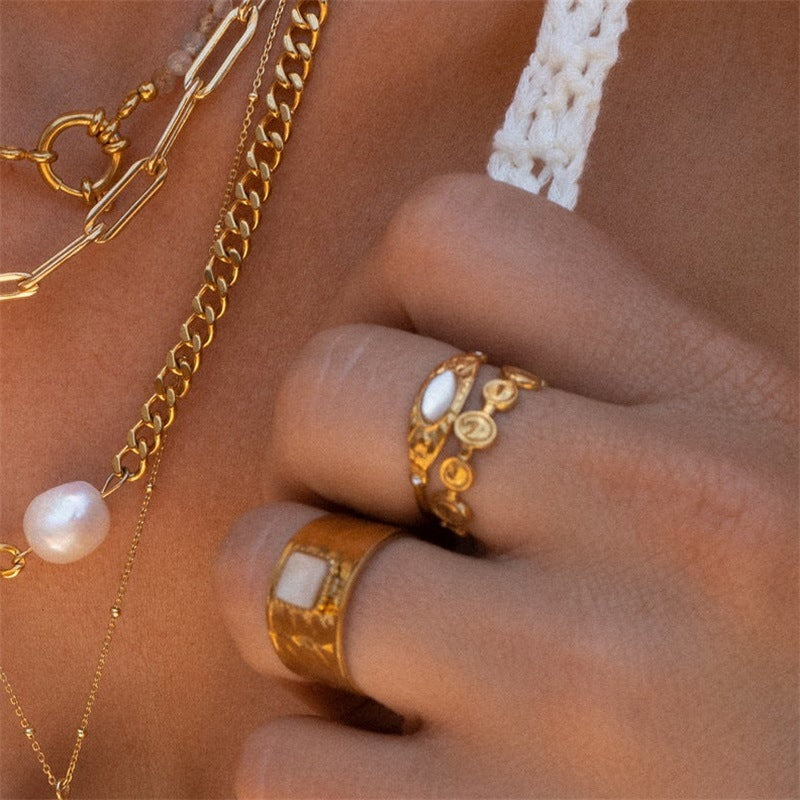 French Retro Stainless Steel Open-end Zircon Rings