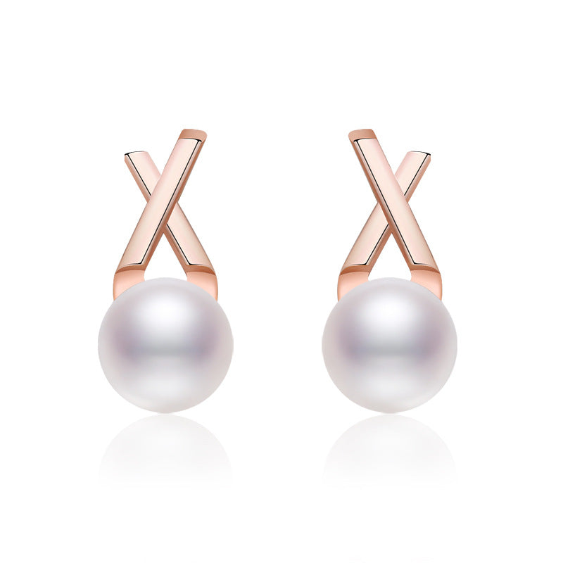 Women's Korean Cross Pearl Niche Design Simple Rings