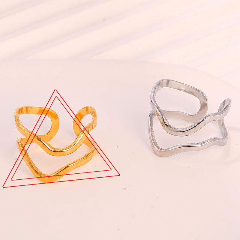 Steel Gold-plated Love Heart Flowers Glossy Rings