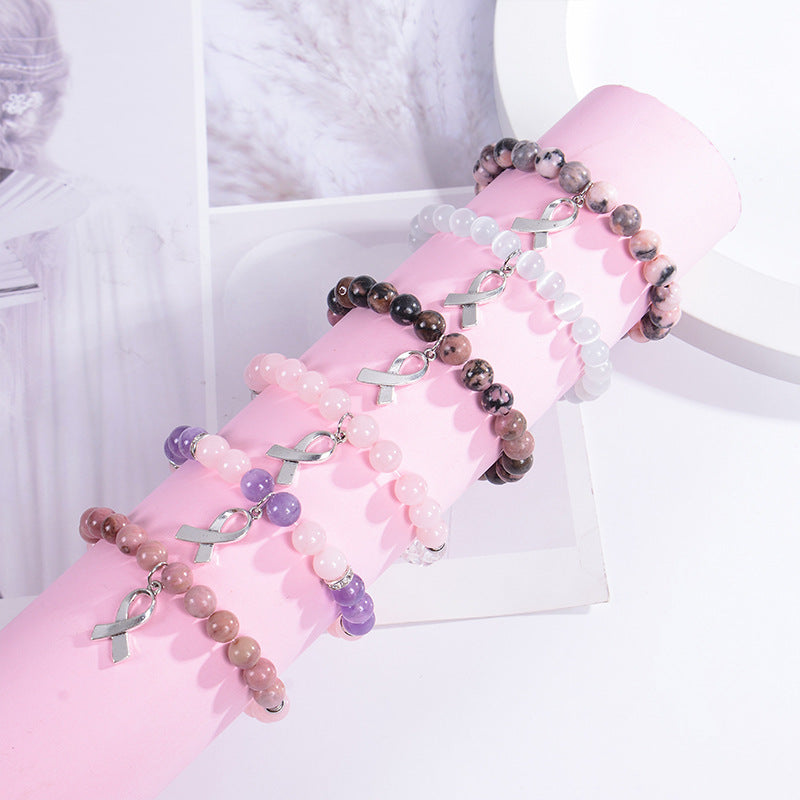 Classy Pink Crystal Rhodochrosite Ribbon Bow Bracelets