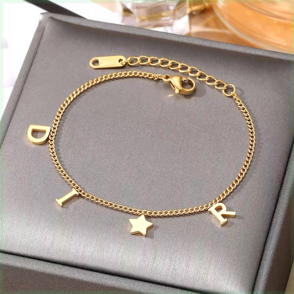 Women's Titanium Steel Letter Fashionable Adjustable Anklet Bracelets