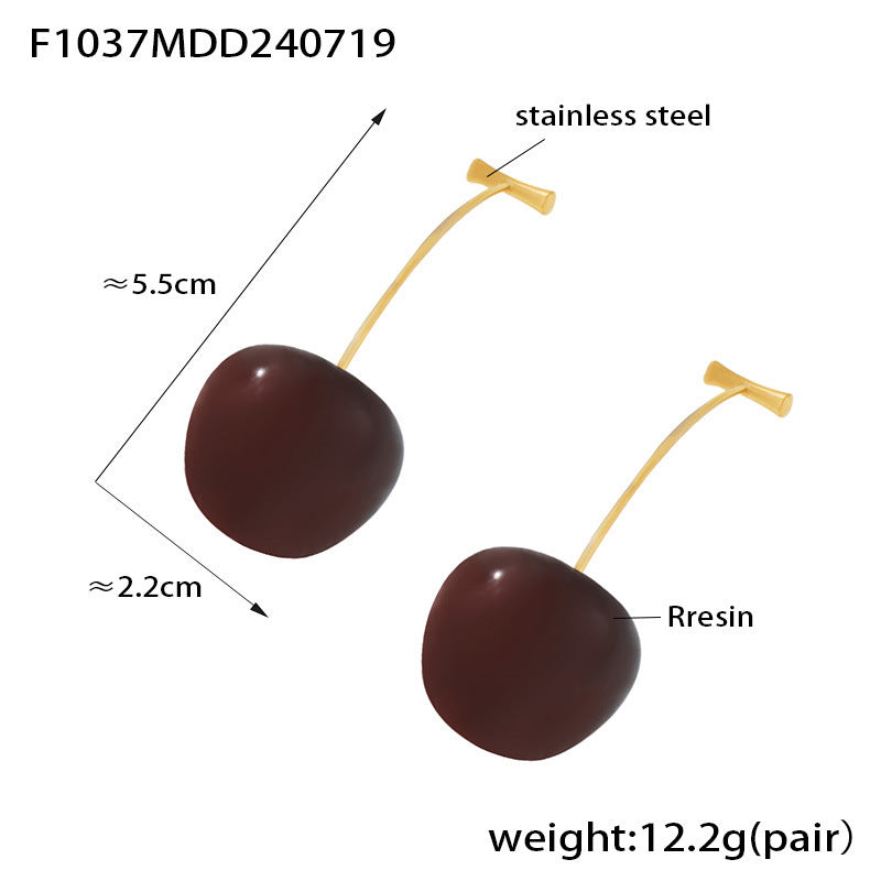 Cherry Long Female Personality Stainless Steel Earrings
