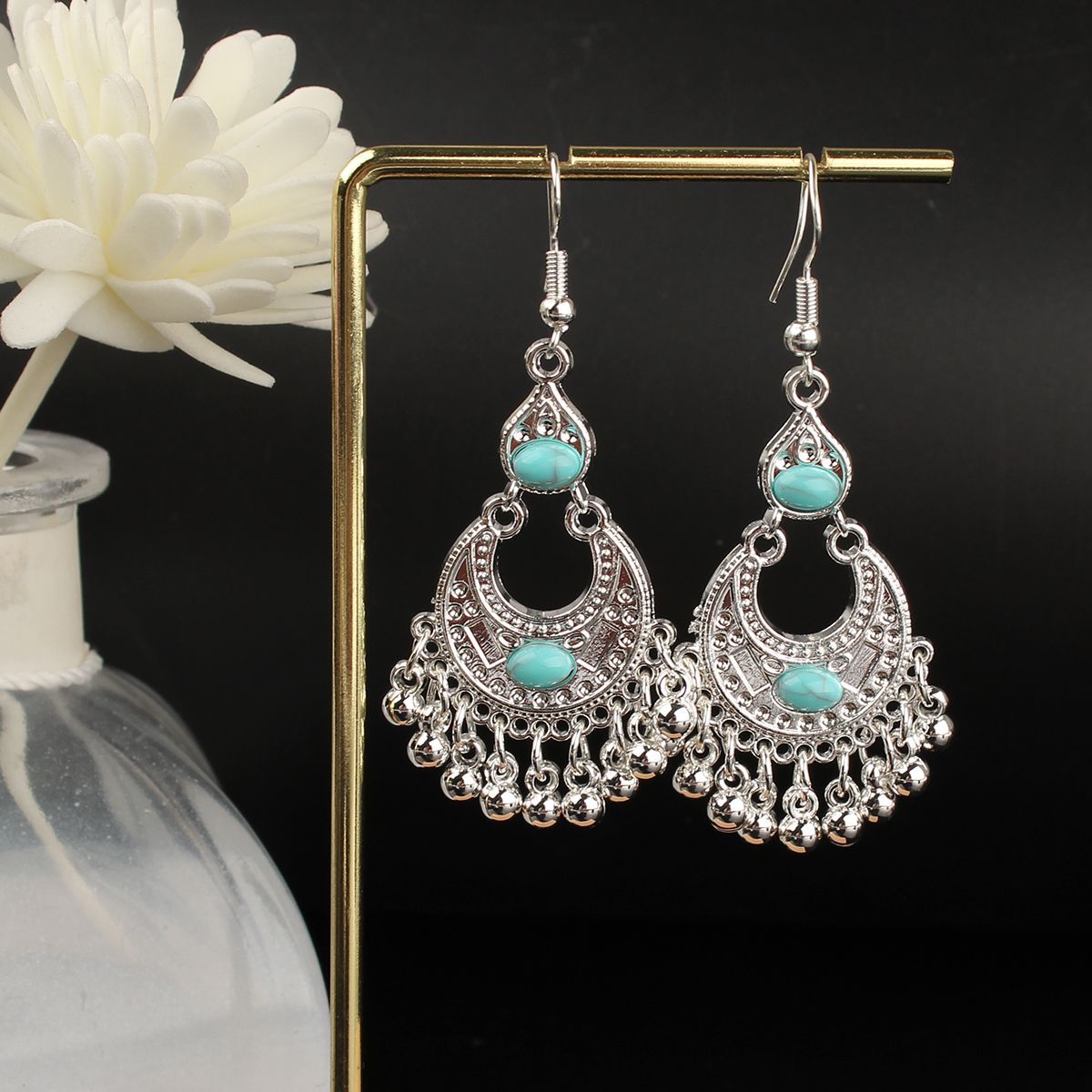Ethnic Style Miao Sier Turquoise Tassel Earrings