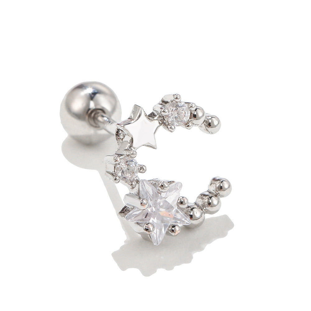 Trendy Star Moon Ear Bone Gold Earrings