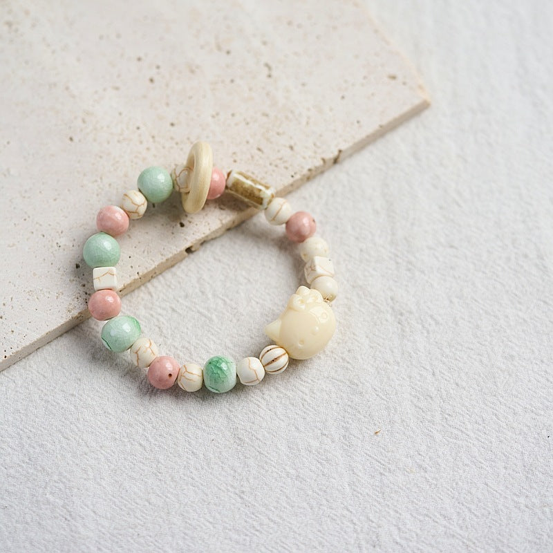 Women's Dopamine Color Ceramic Ancient Style Beaded Bracelets