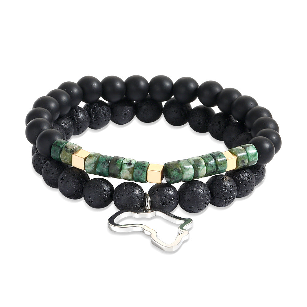Men's Beaded Suit Map Stone Haematite Cross Bracelets