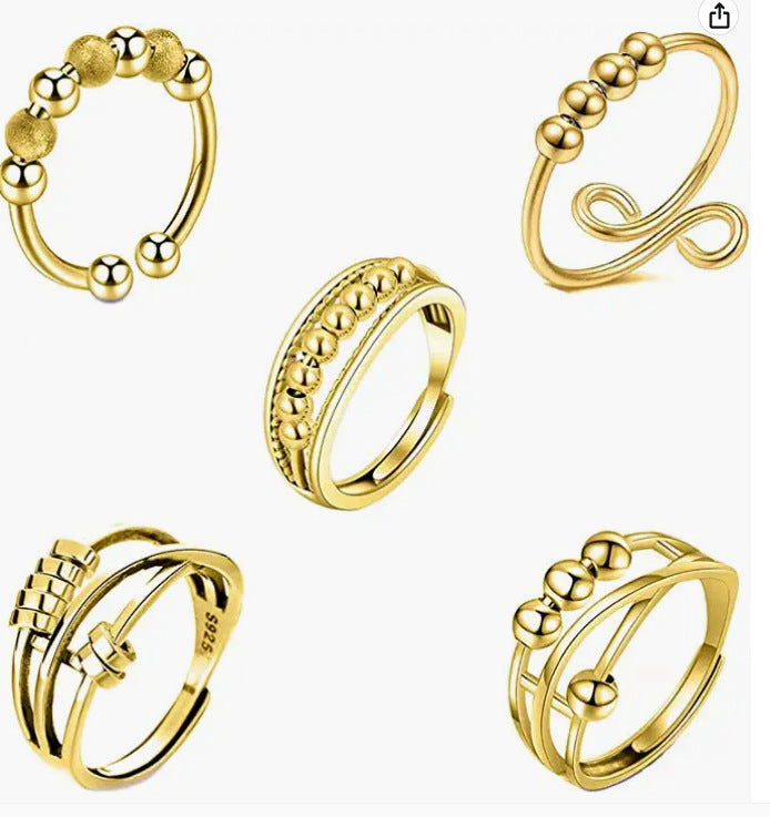 Women's Distressed Thai Sier Anxiety Three-ring Smart Index Rings
