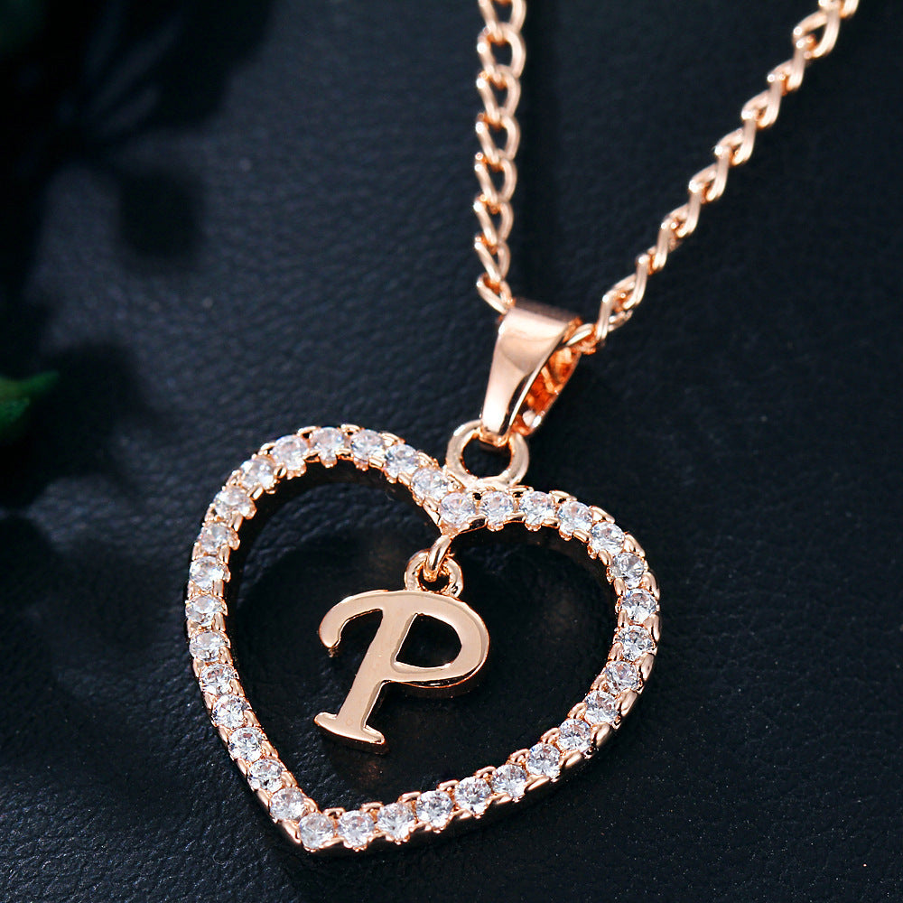 Letter Heart-shaped Zircon Jewelry Clavicle Chain Necklaces