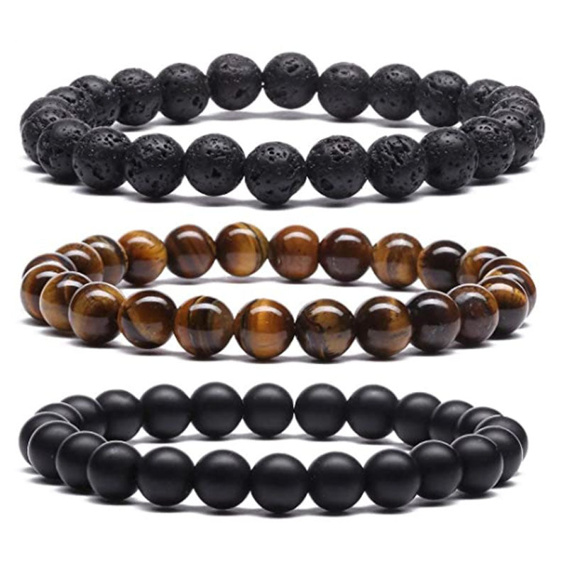 Men's Lava Stone Beads Couple Yellow Tiger Bracelets