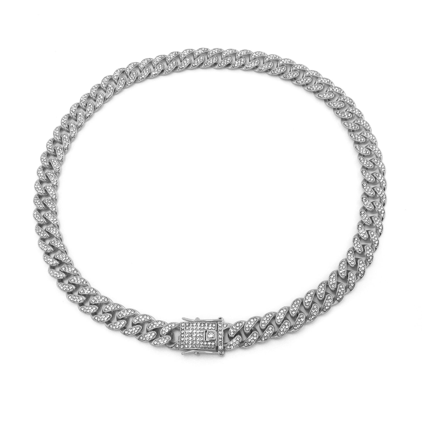 Alloy Full Diamond Cuban Oval String Necklaces