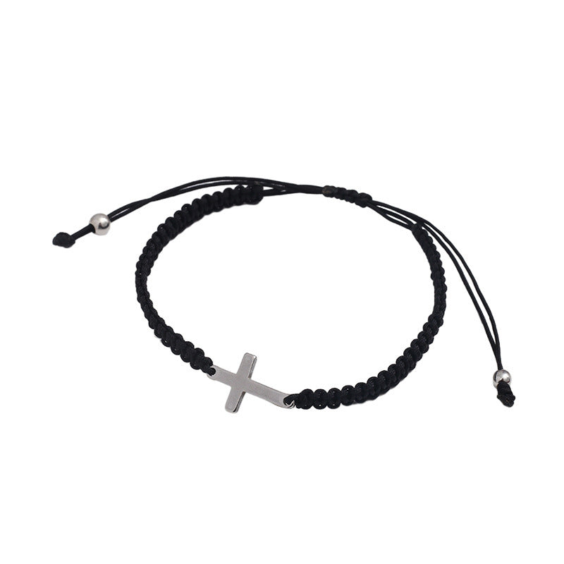 Women's & Men's Simple Hand-woven Stainless Steel Cross Shelf Couple Rope Female Bracelets