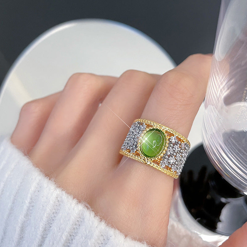 Zircon Open Brushed Light Luxury Niche Rings