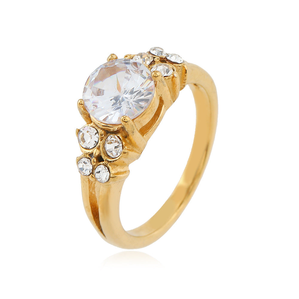 Inlaid Zircon Titanium Steel Female Advanced Rings