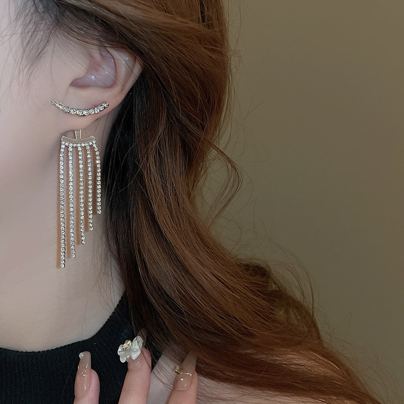 Needle Artificial Pearl Full Diamond Triangle Earrings