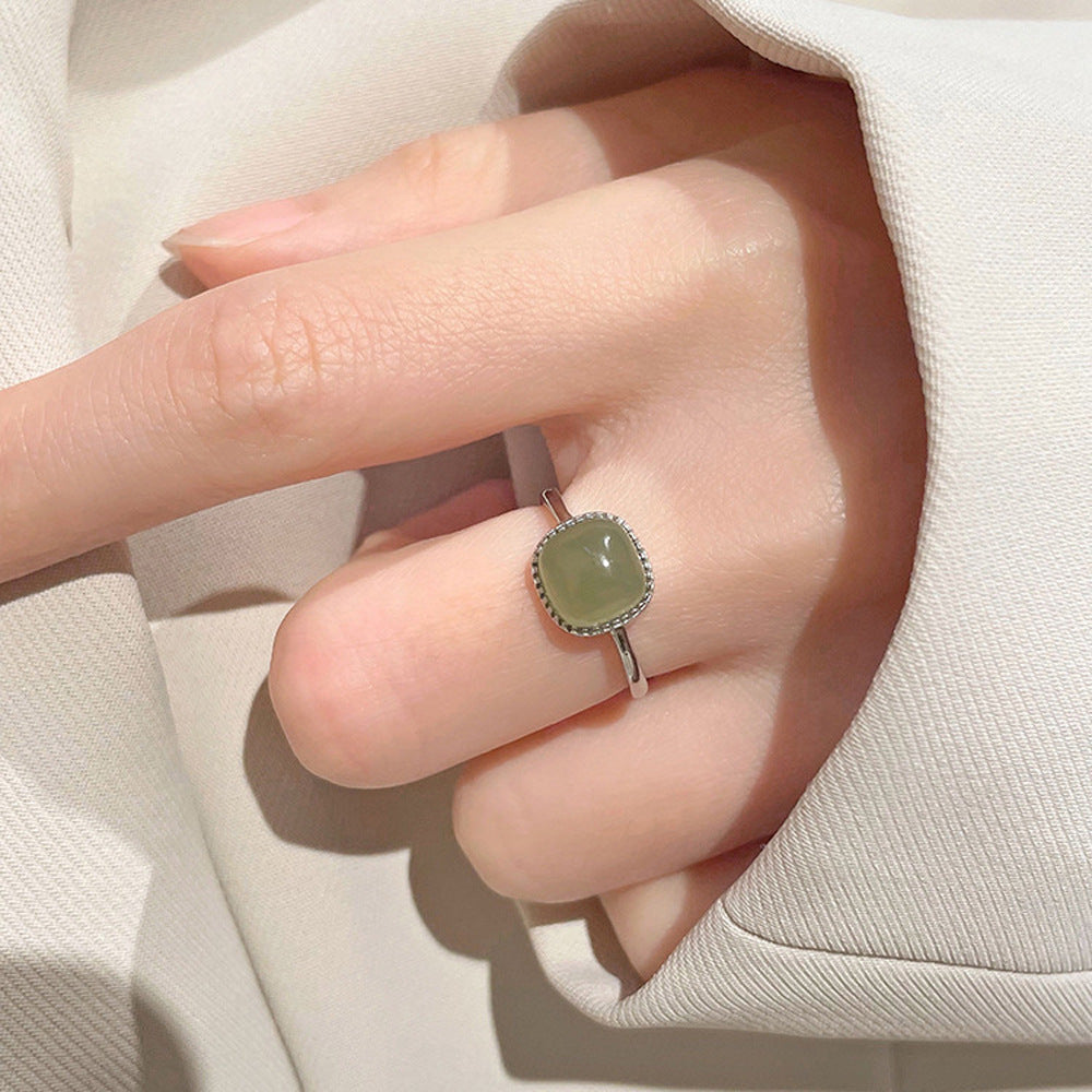 Jade Cube Sugar Female Retro Temperament Color Rings