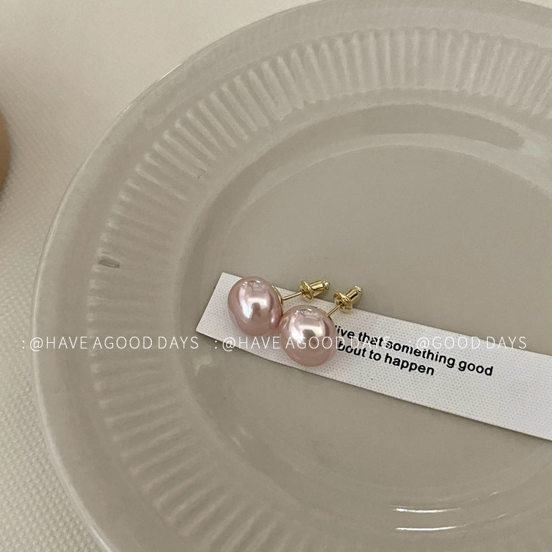 Mermaid Pink Steamed Bread Pearl Design Elegant Earrings