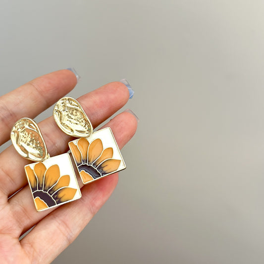 Painting Sunflower Design Sense Sier Advanced Minority Fashion Vintage Rings