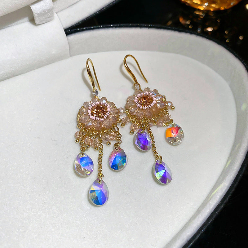 Women's Real Gold Electroplated Sier Needle Gradient Artificial Crystal Earrings