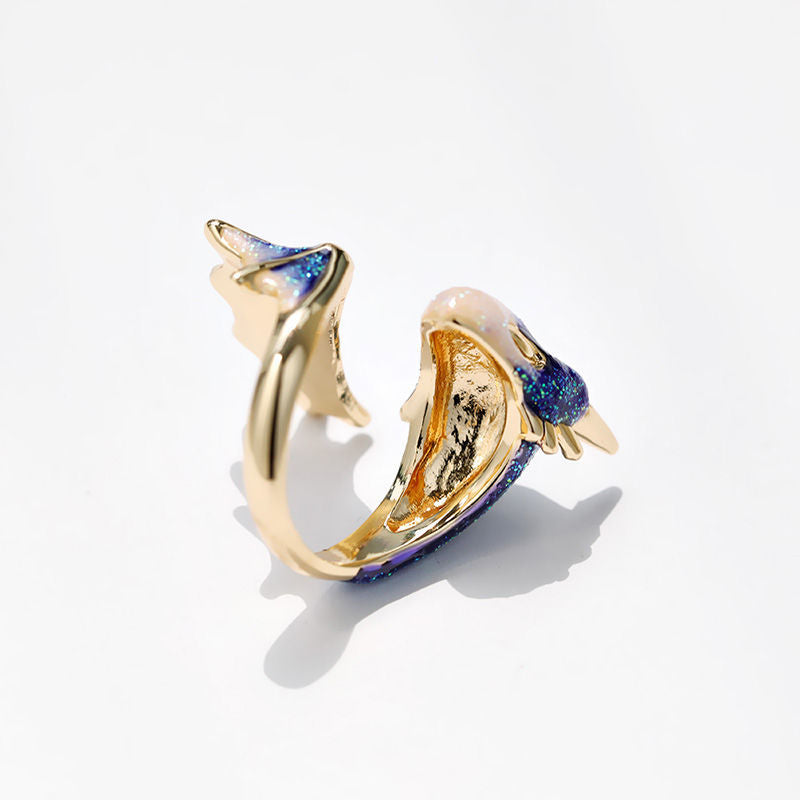 Sky Blue Dragon Open Female Personalized Minority Rings