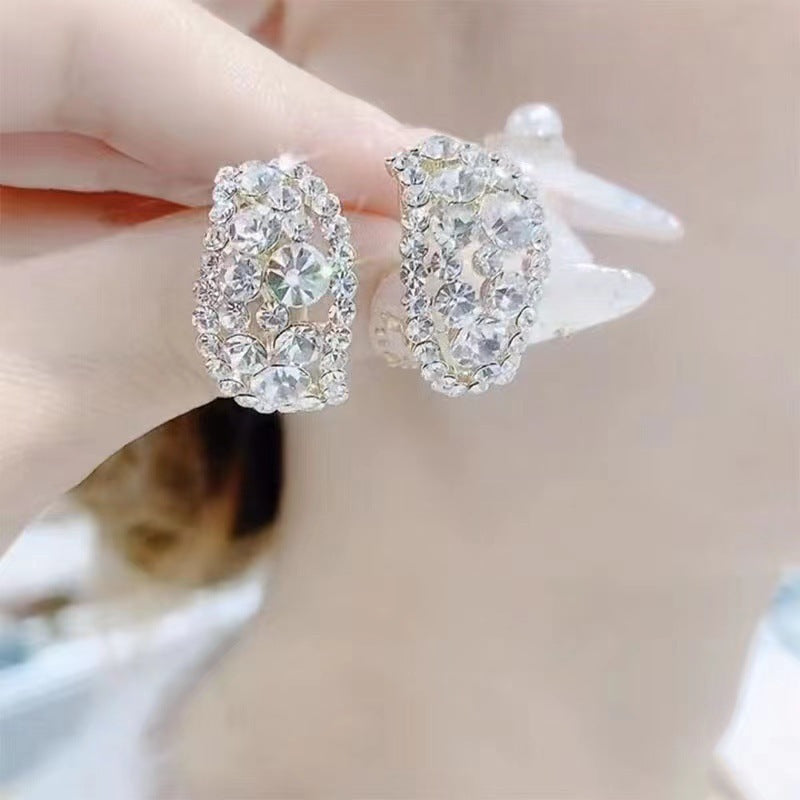 Super Flash Fashion Crystal Sier Needle Temperament Personality Diamond Earrings