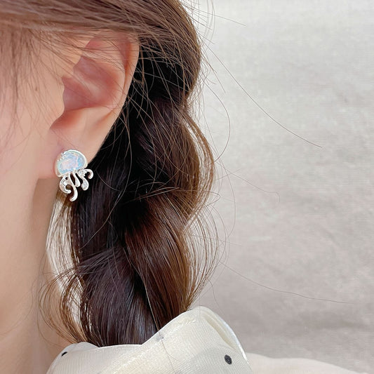 Ocean Jellyfish Female Sier Needle Niche Blue Simple Star Earrings
