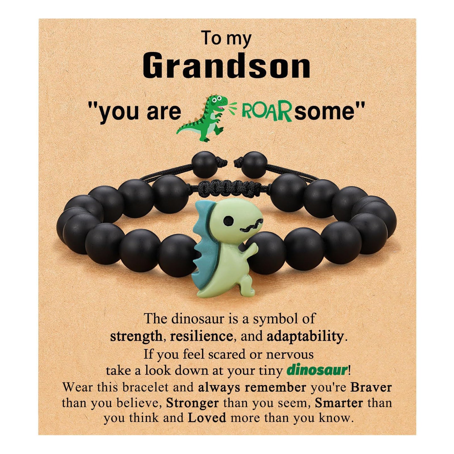 Children's Green Aventurine Adjustable Black Frosted Cartoon Bracelets