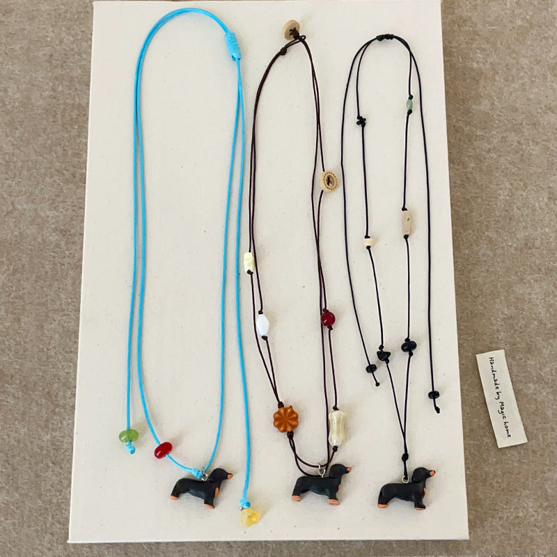 Women's Three-dimensional Sausage Dog Natural Stone Colorful Dopamine Cute Necklaces