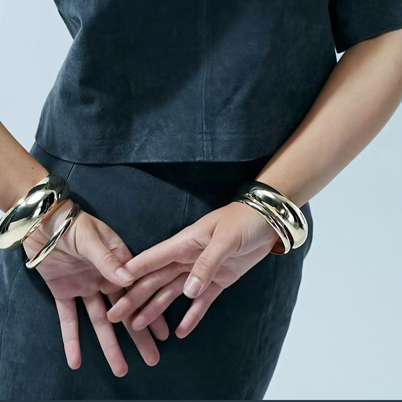 Open Arc Glossy Titanium Steel Gold Bracelets