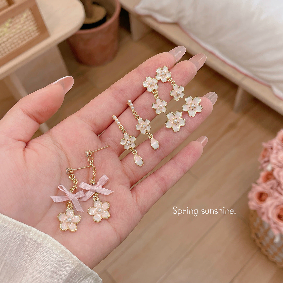 Sier Needle Sweet Girly Niche Design Three-dimensional Light Earrings