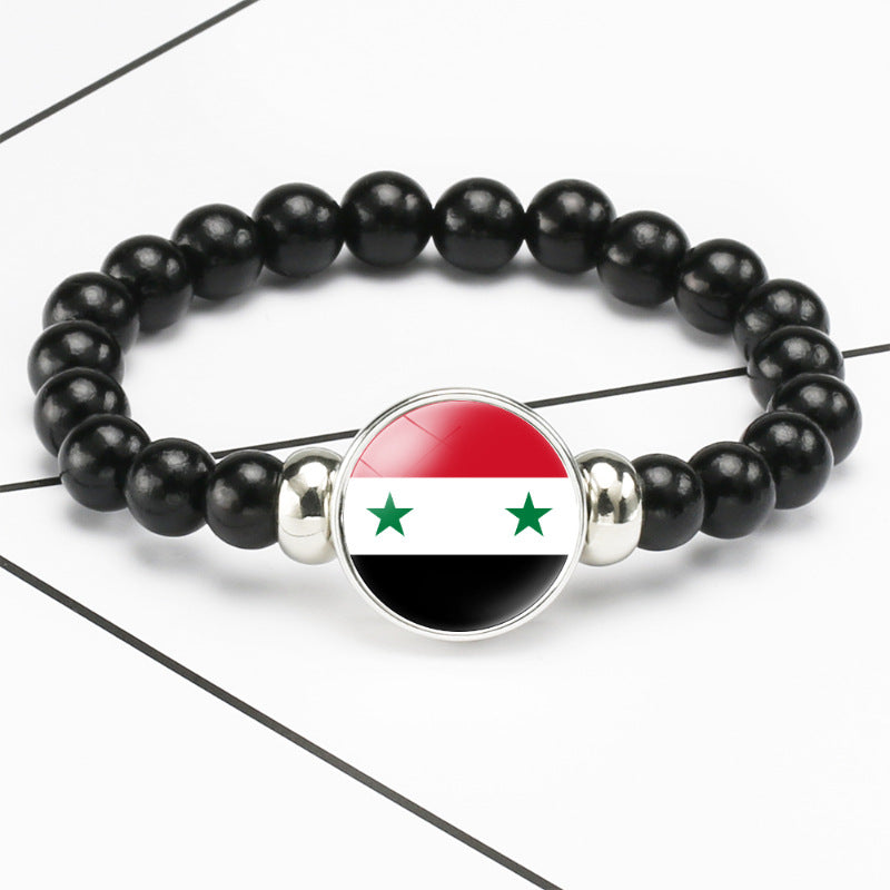 Flag Pattern Time Stone Black Elastic String Beads Bracelets