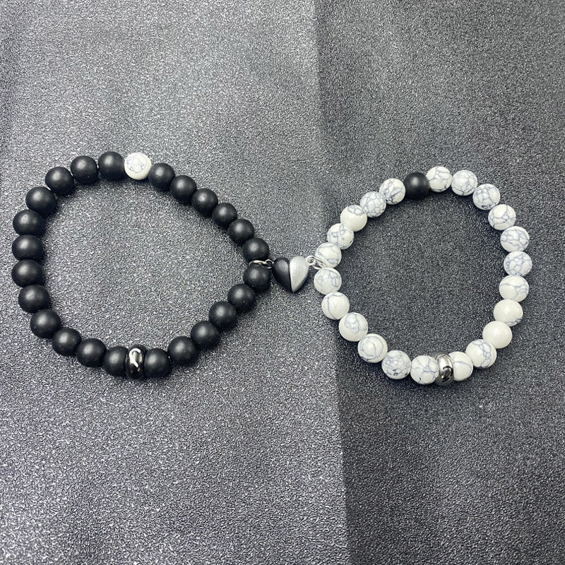 White-barked Pine Frosted Beads Suit Black White Beaded Couple Bracelets