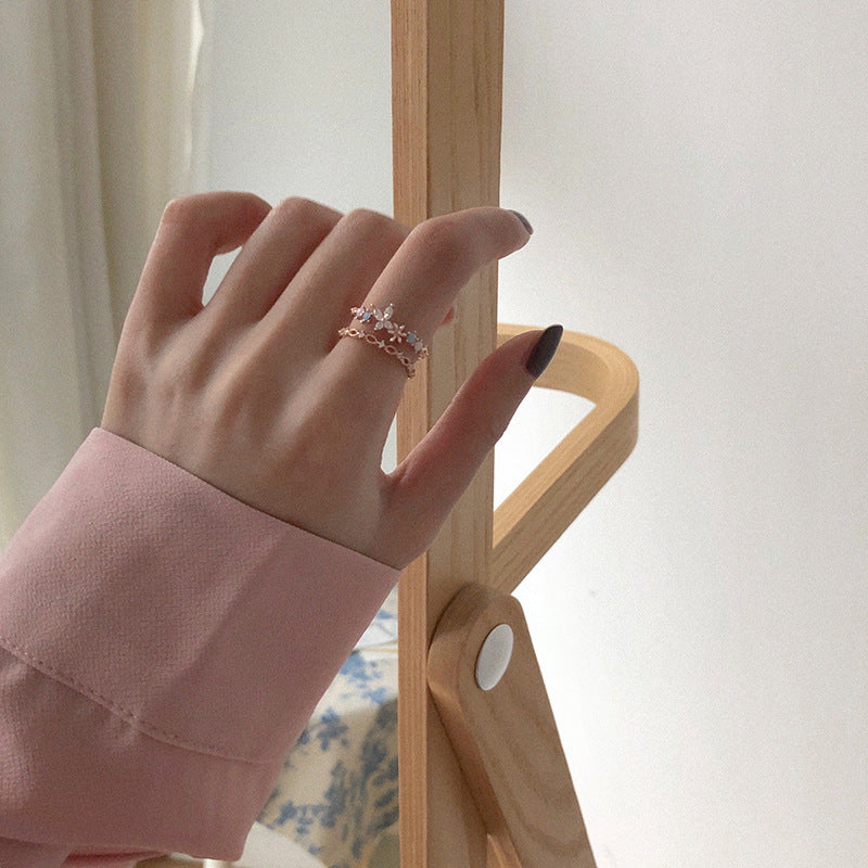 Women's Sweet Flower For Niche Design Fashion Simple Opening Rings