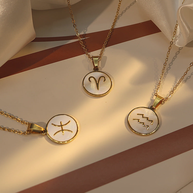 Women's Constellation White Sea Shell Stainless Steel Pendants