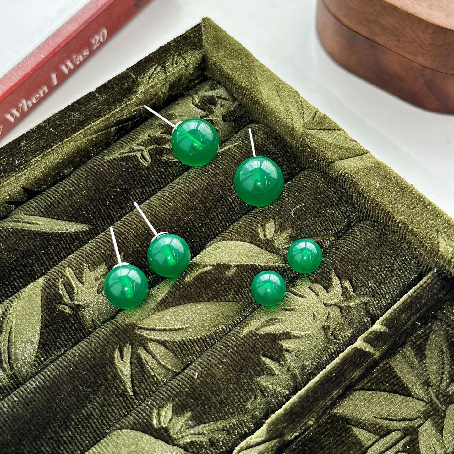 Chinese Style Imitation Jasper Green Ear Rings