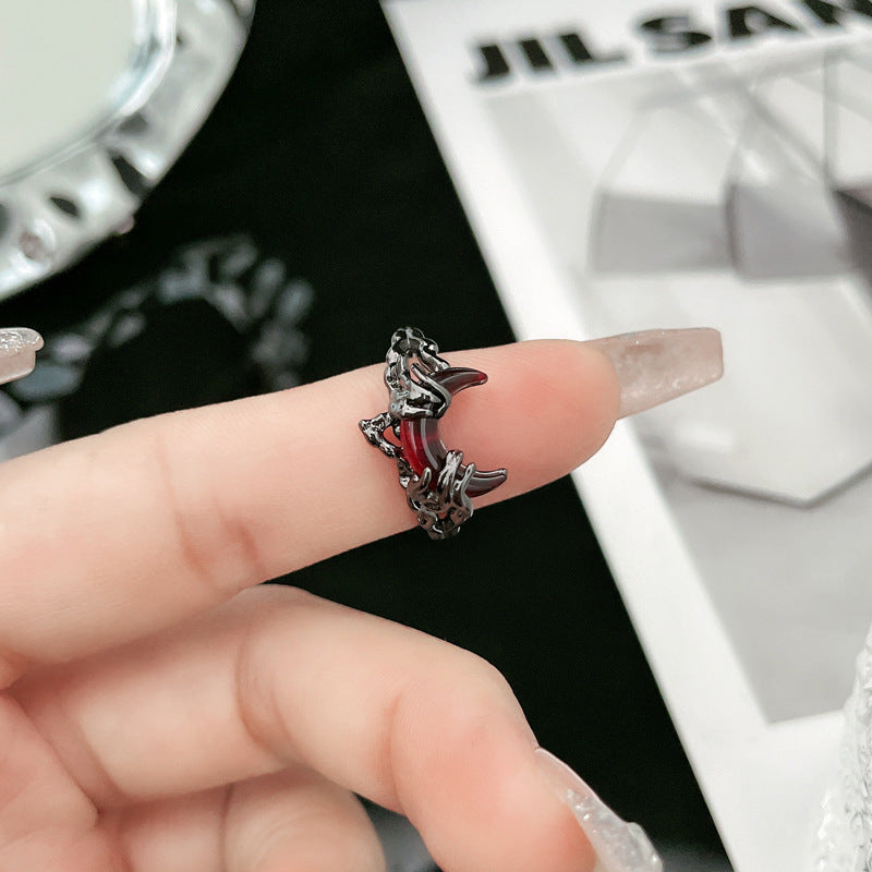Dark Lava Texture Pleated Open Female Rings