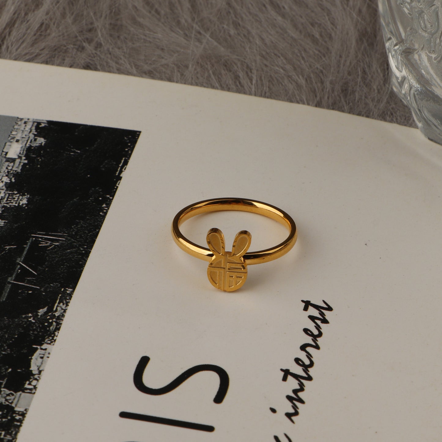 Titanium Female Simple Fashion Personality Style Gold Index Rings