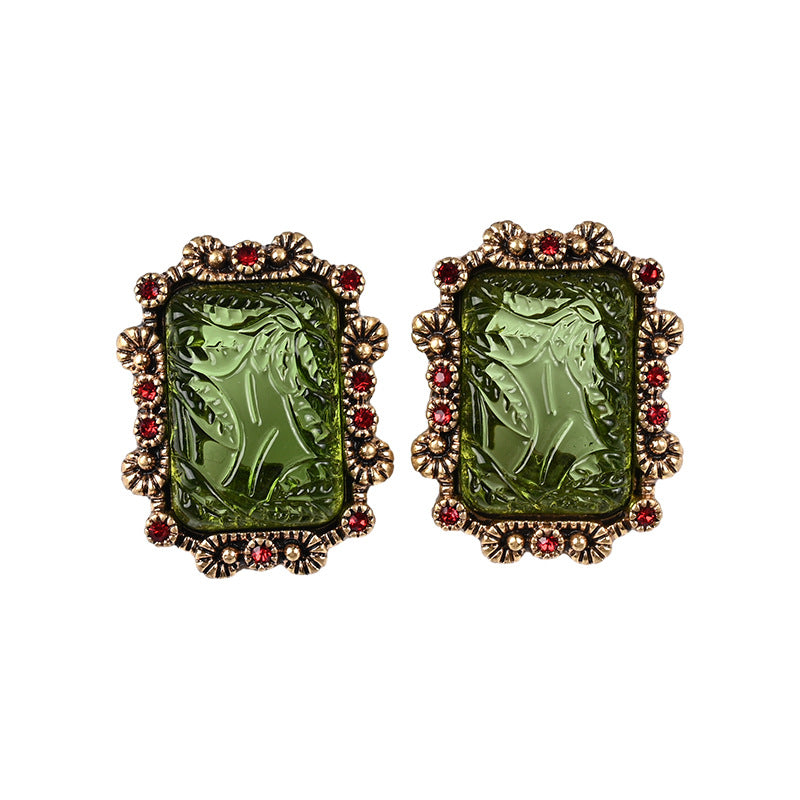 Ornament Emerald Sunflower Lace Ear Niche Earrings