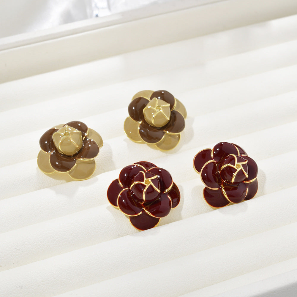 Red Classic Style Wine Flower Vintage Earrings