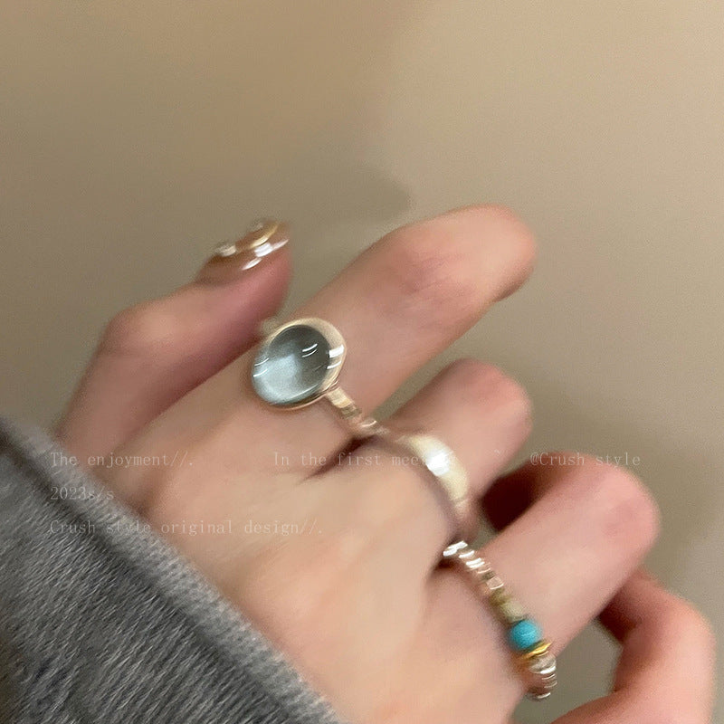 Sier Natural Stone Open Female Design Rings