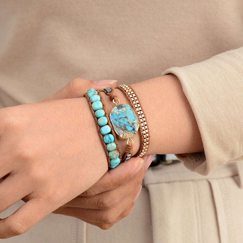 Bohemian Style Cut Angle Turquoise Ornament Bracelets