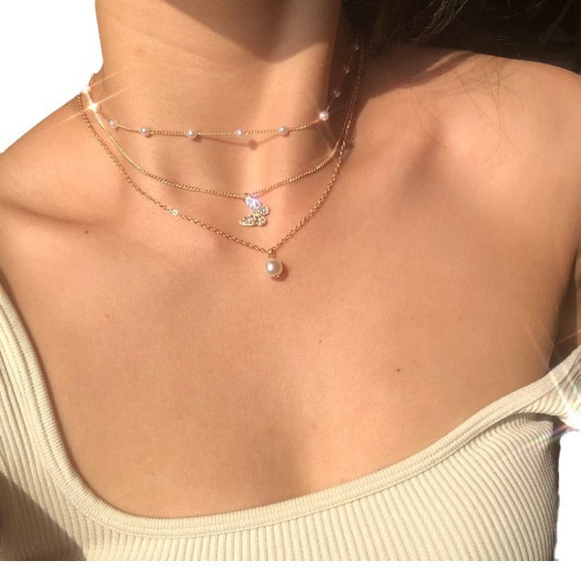 Artificial Short Pearl Creative Simple Butterfly Necklaces