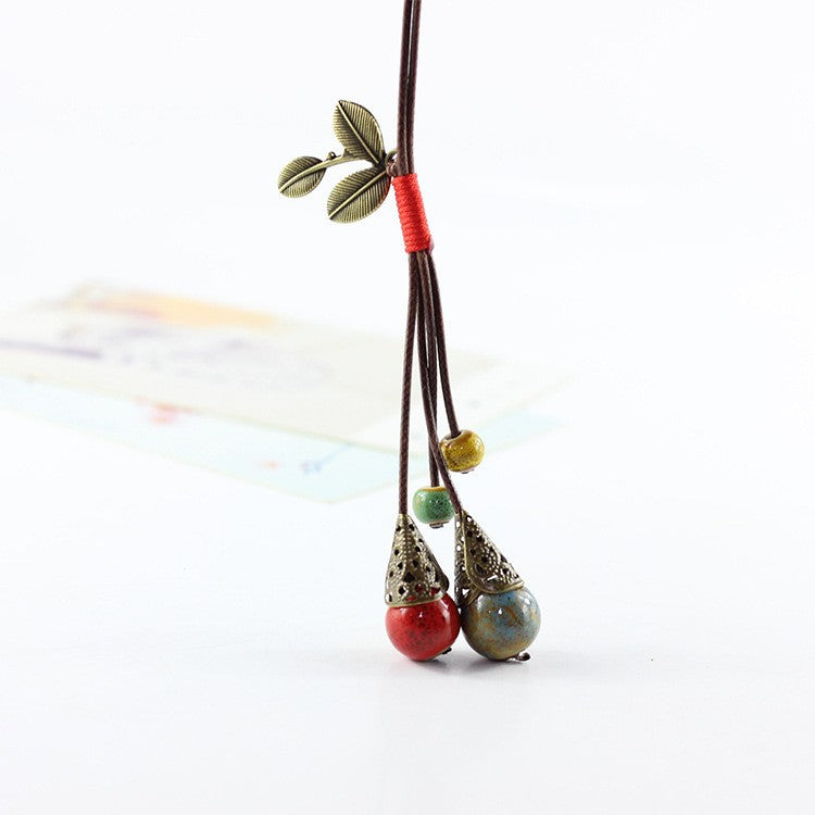 Women's Woven Ceramic High Temperature Flower Glaze Clavicle Chain Sweater Necklaces