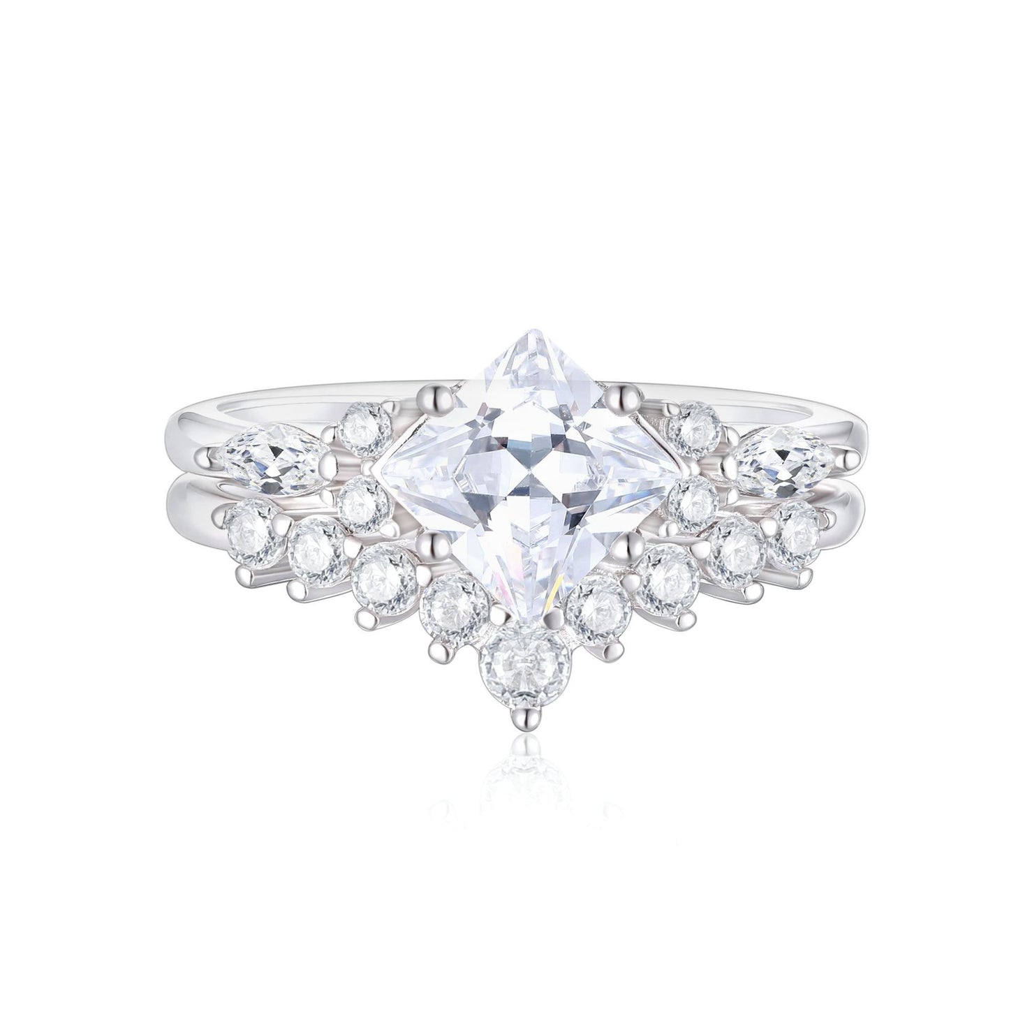 Women's Combination Two-piece Sterling Sier High Sense Ring