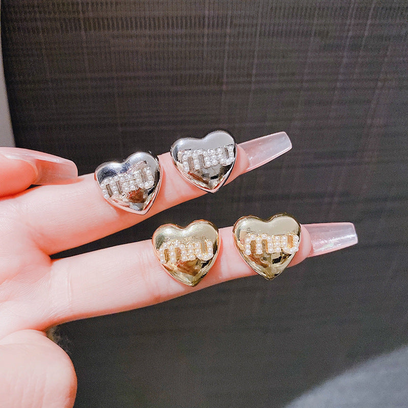 Women's French Fashion Home Love Heart Sier Rings