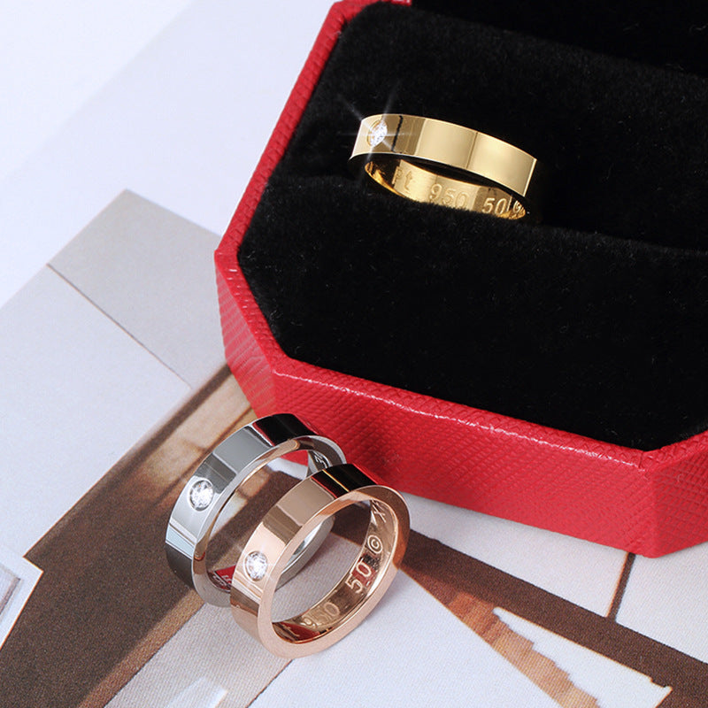 Women's & Men's Rose Gold Titanium Steel Diamond Live Card Signature Finger Rings