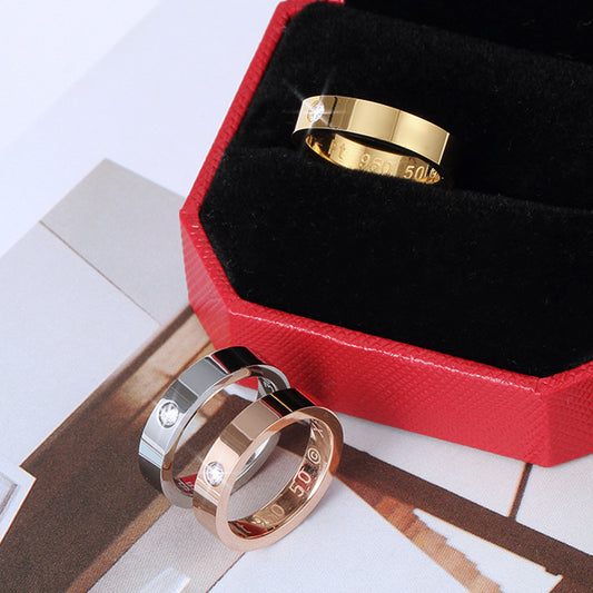 Women's & Men's Rose Gold Titanium Steel Diamond Live Card Signature Finger Rings